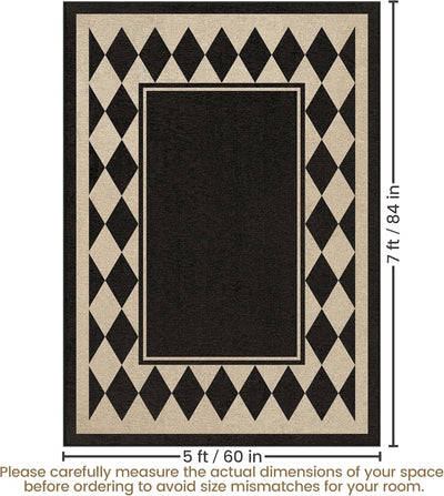 Alfombra yute 5x7pulg diseño ajedrez negro para interiores