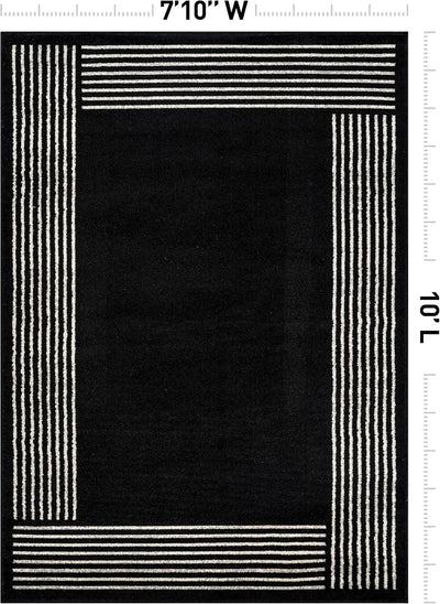 Alfombra moderna pelo bajo respaldo yute 7x10pulg color negro