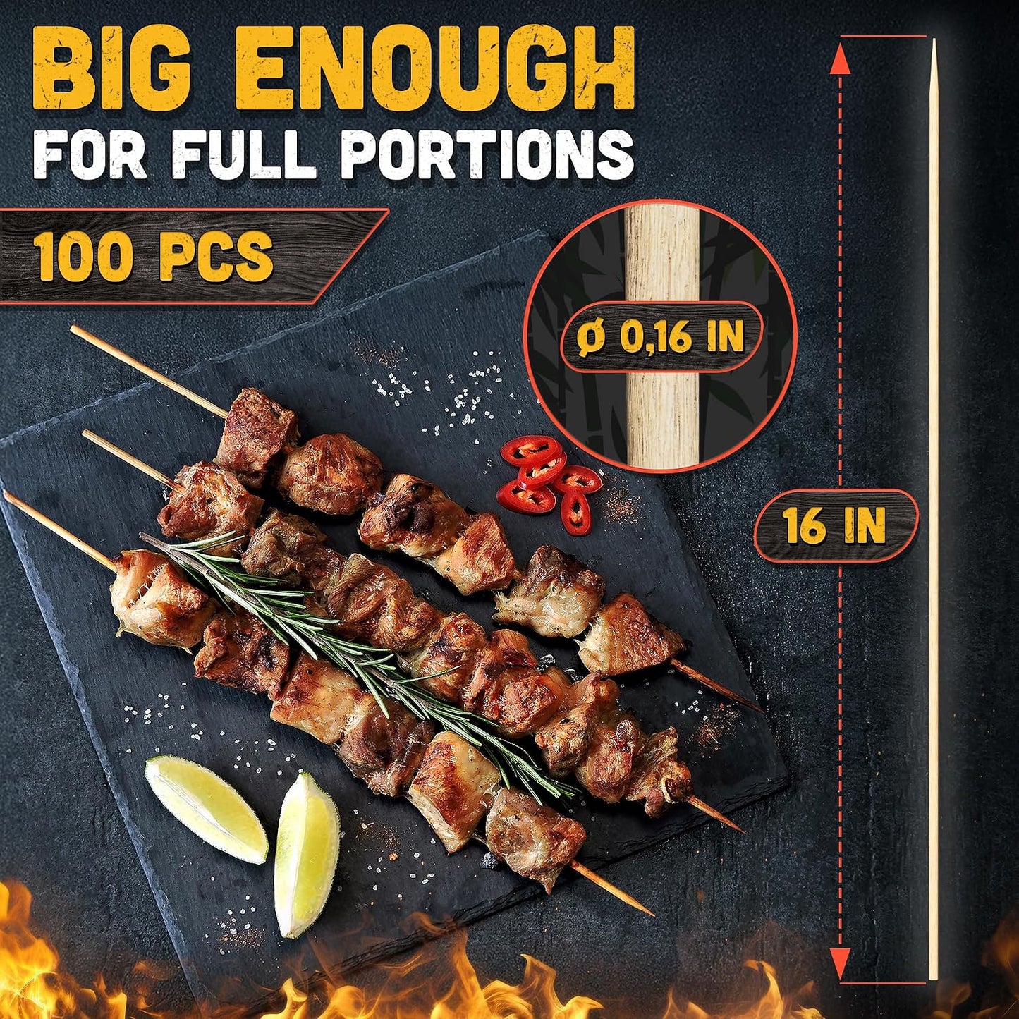 Set 120 Brochetas Bambú Extragrandes
