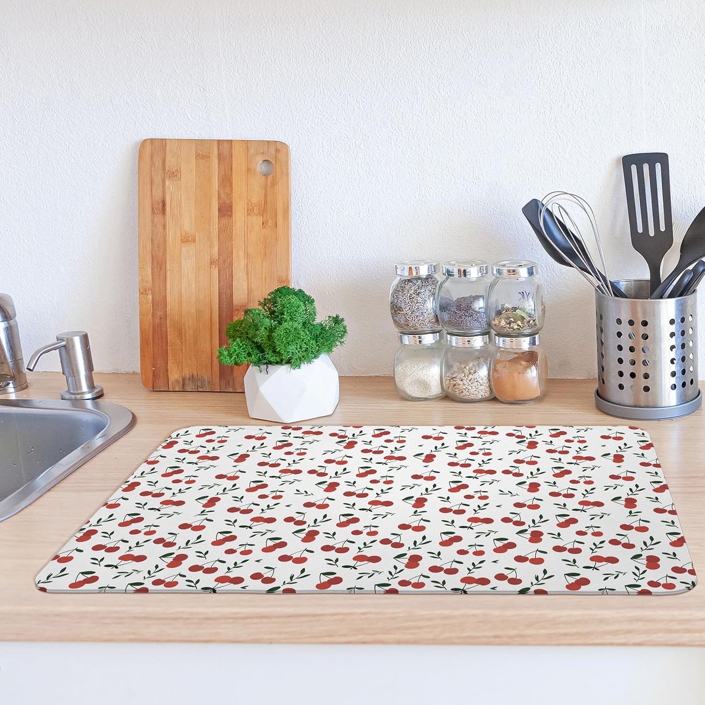 Tapete secador de platos de cerezas para encimera de cocina 16x24