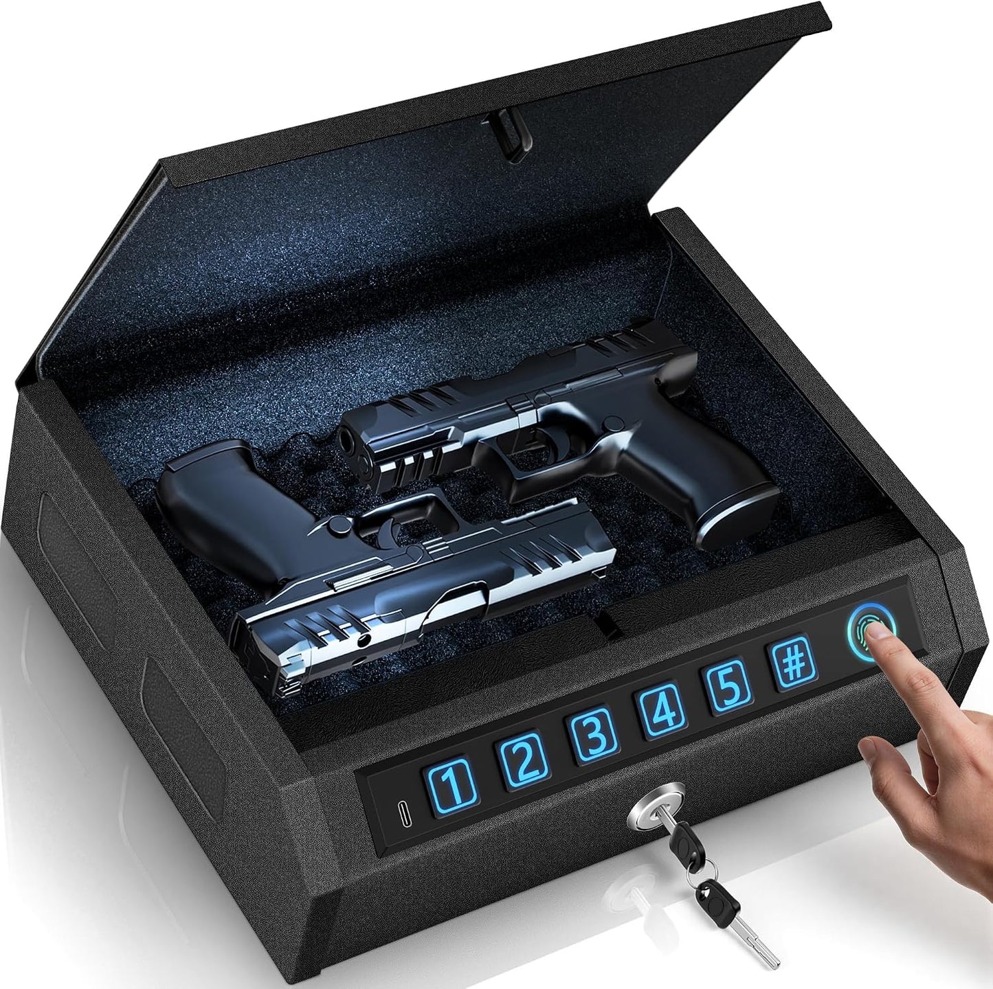 Caja fuerte biométrica con huella, PIN y llave para auto