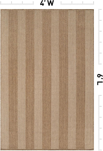 Alfombra tejida plana rayas 4x6ft para patio y porche color arena