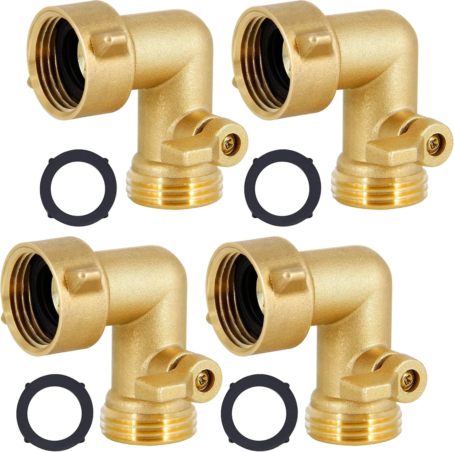 Conector codo manguera jardín latón 90° válvula cierre pack 4