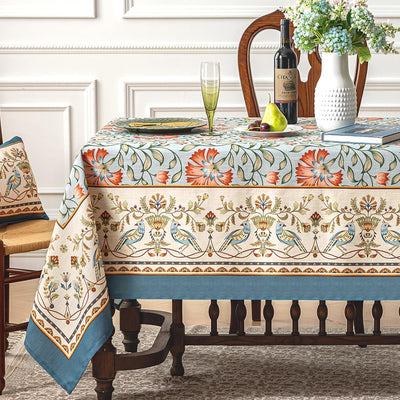 Mantel rectangular de lino francés patrón floral vintage