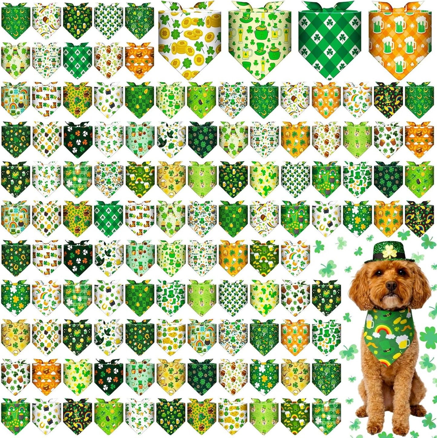 120 Bandanas Perro San Patricio Triangulares Lavables