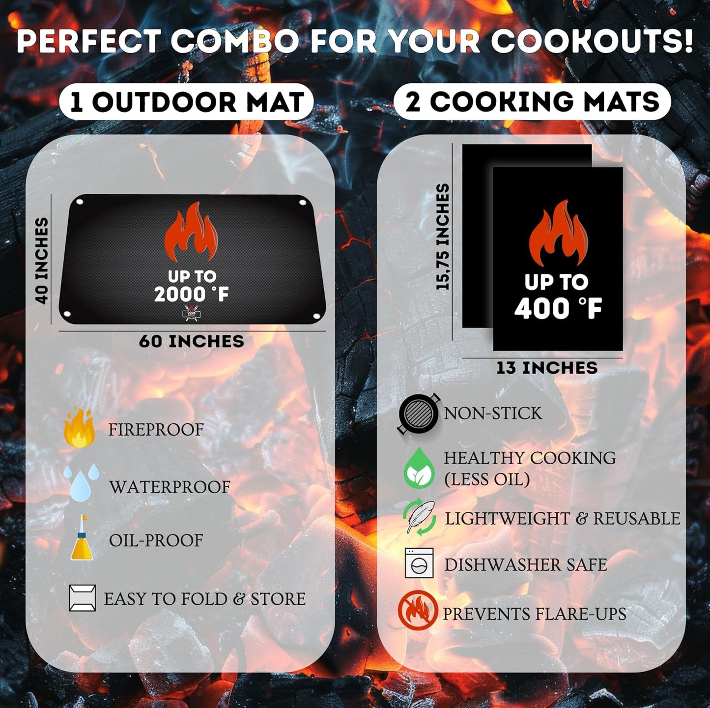Alfombrillas parrilla 60x40pulg silicona con estacas