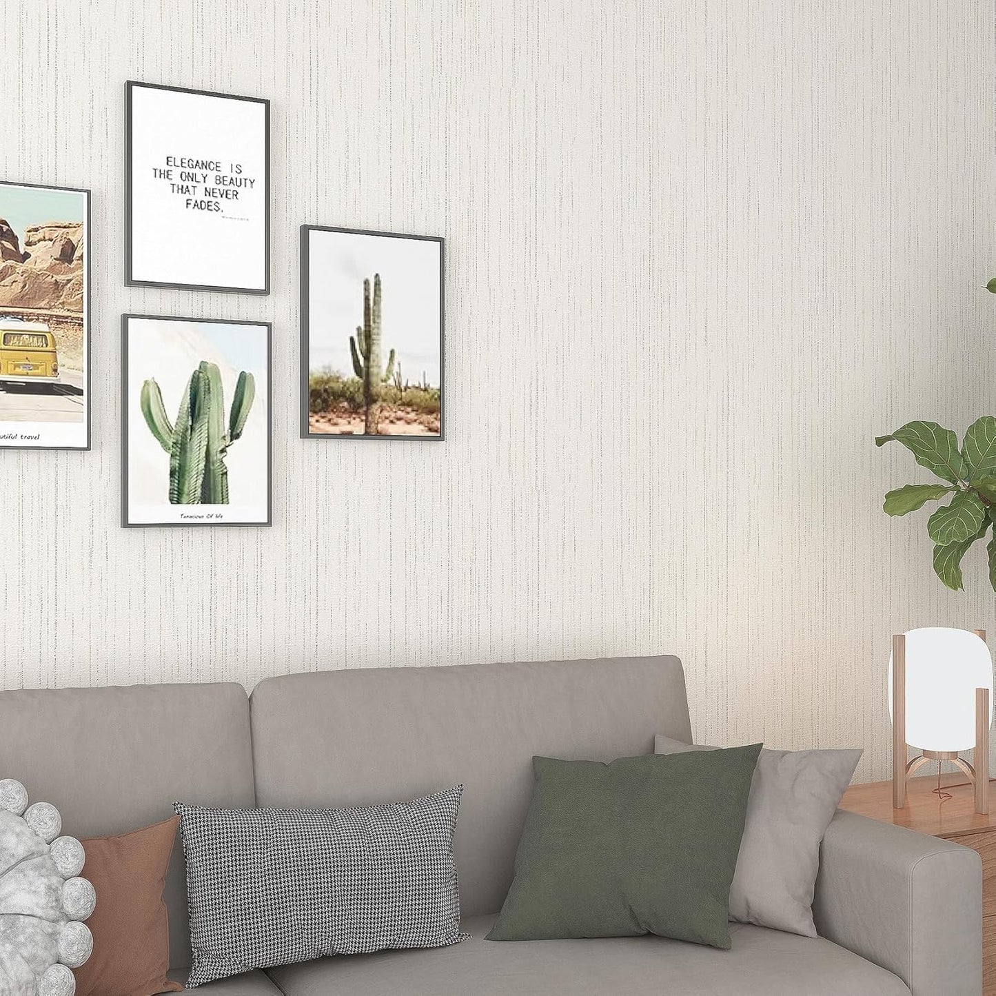 Papel tapiz tela hierba 15.8x197pulg beige neutro autoadhesivo