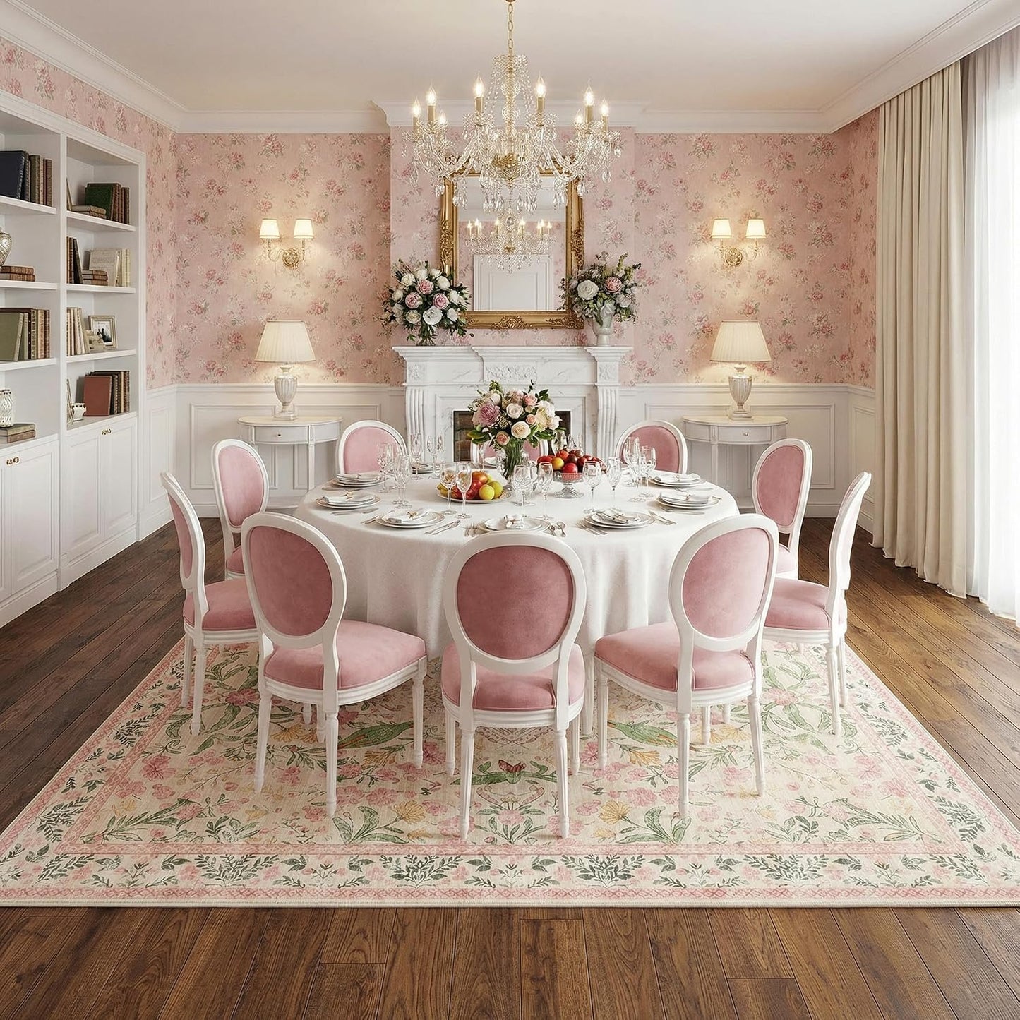 Alfombra bohemia estampado floral antideslizante sala