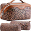 Bolsas maquillaje viaje mujer set 3 pzas cuero leopardo