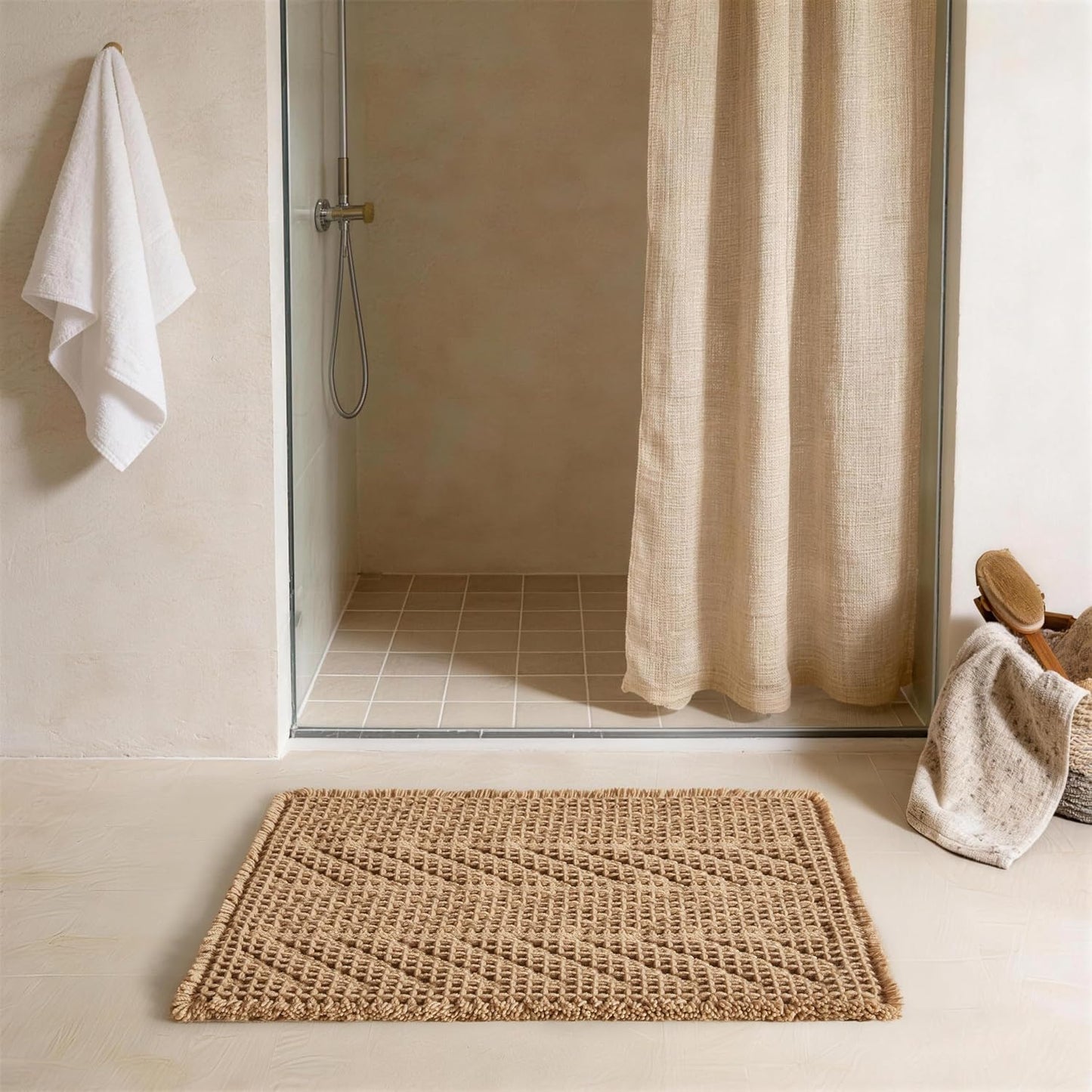 Alfombra baño bohemia antideslizante 20x30pulg color caqui