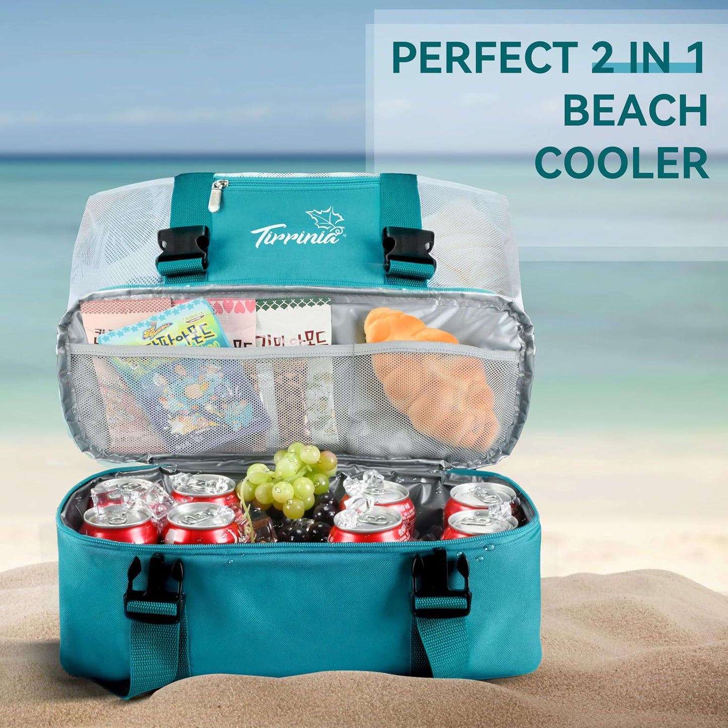 Bolsa playa malla con compartimento refrigerador para mujer
