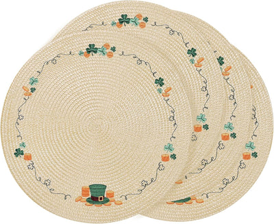 Manteles individuales redondos Día de San Patricio con sombrero verde y trébol