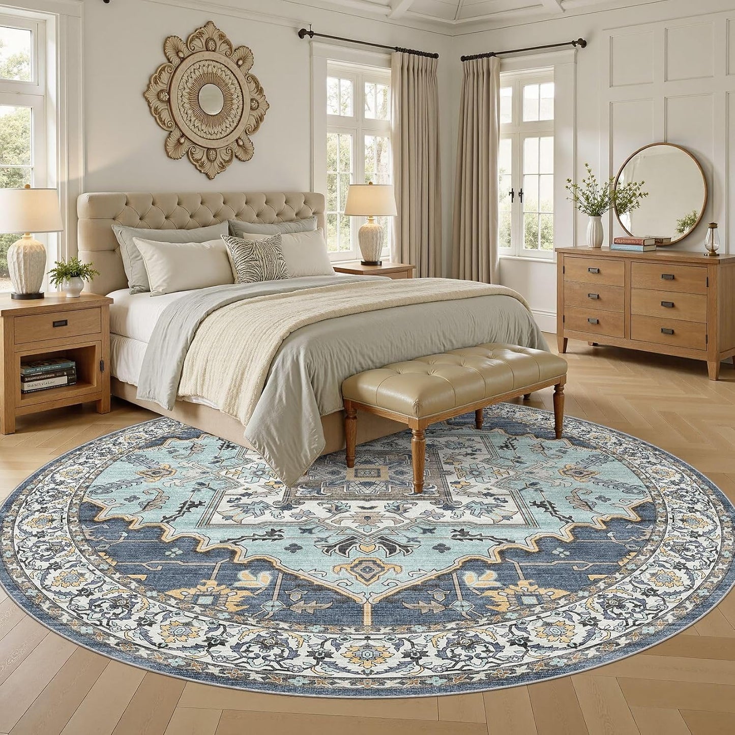 Alfombra redonda 8ft vintage lavable antideslizante suave