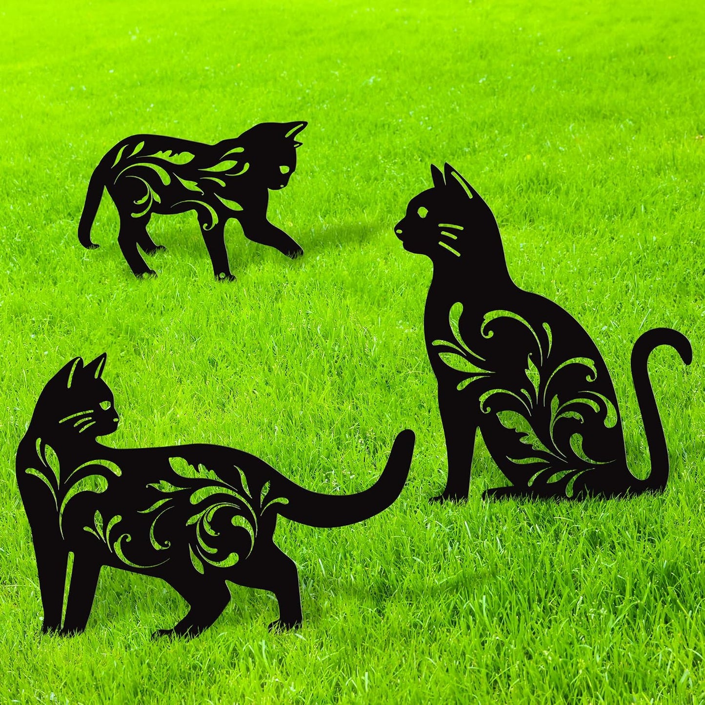 3 Estatuas gato metal para jardín decoración patio