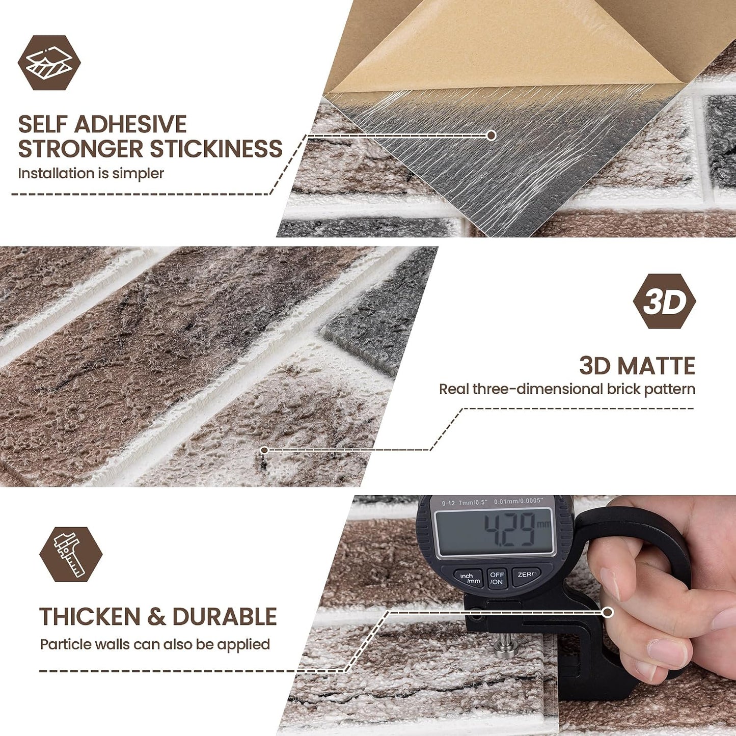 20 Paneles Pared 3D Ladrillo Sintético 26.7x13.4pulg Gris