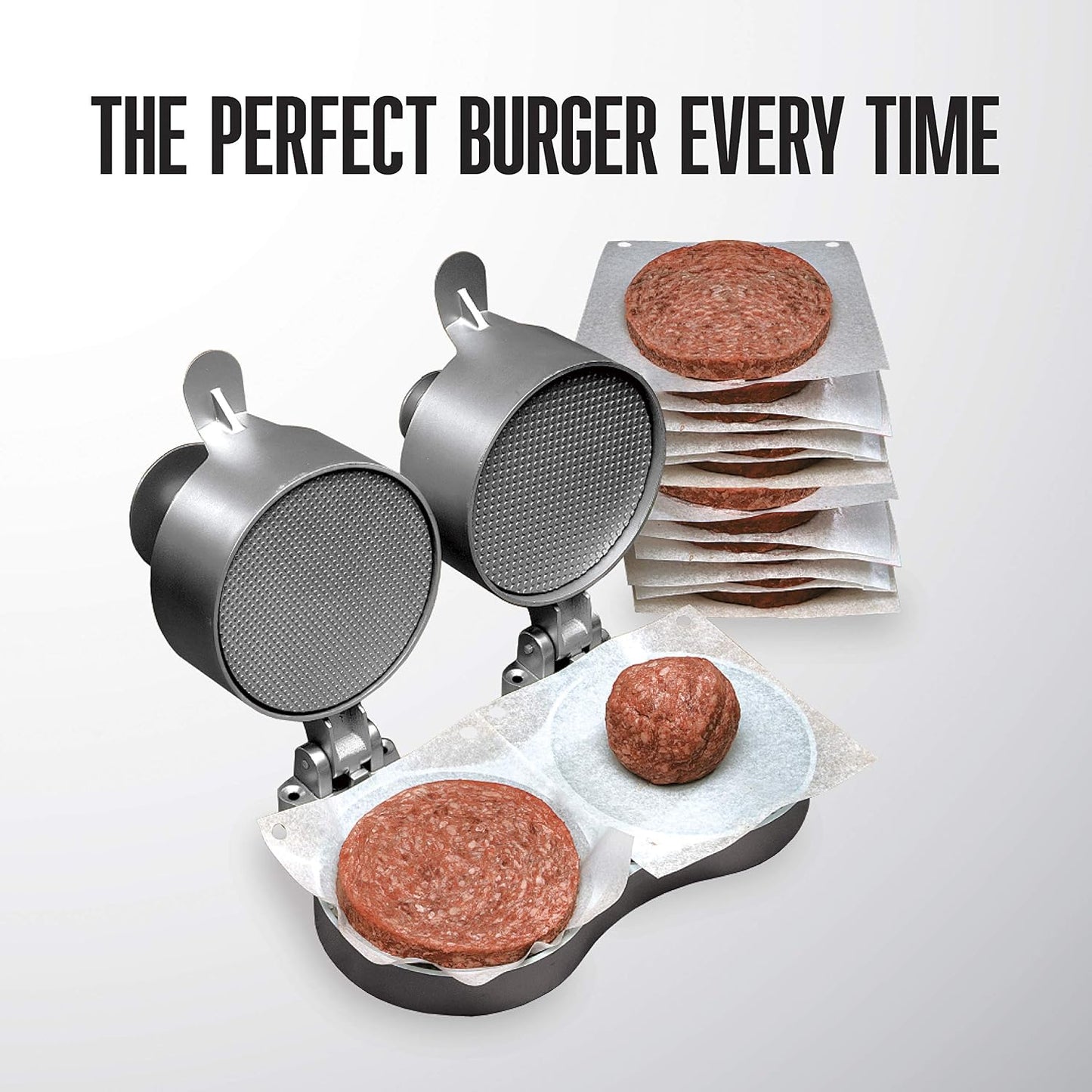 Prensa hamburguesas doble antiadherente eyector torta gris