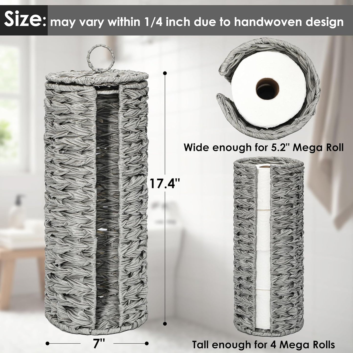 4 Megas Rollos Papel Hig. con Tapa Soporte Mimbre
