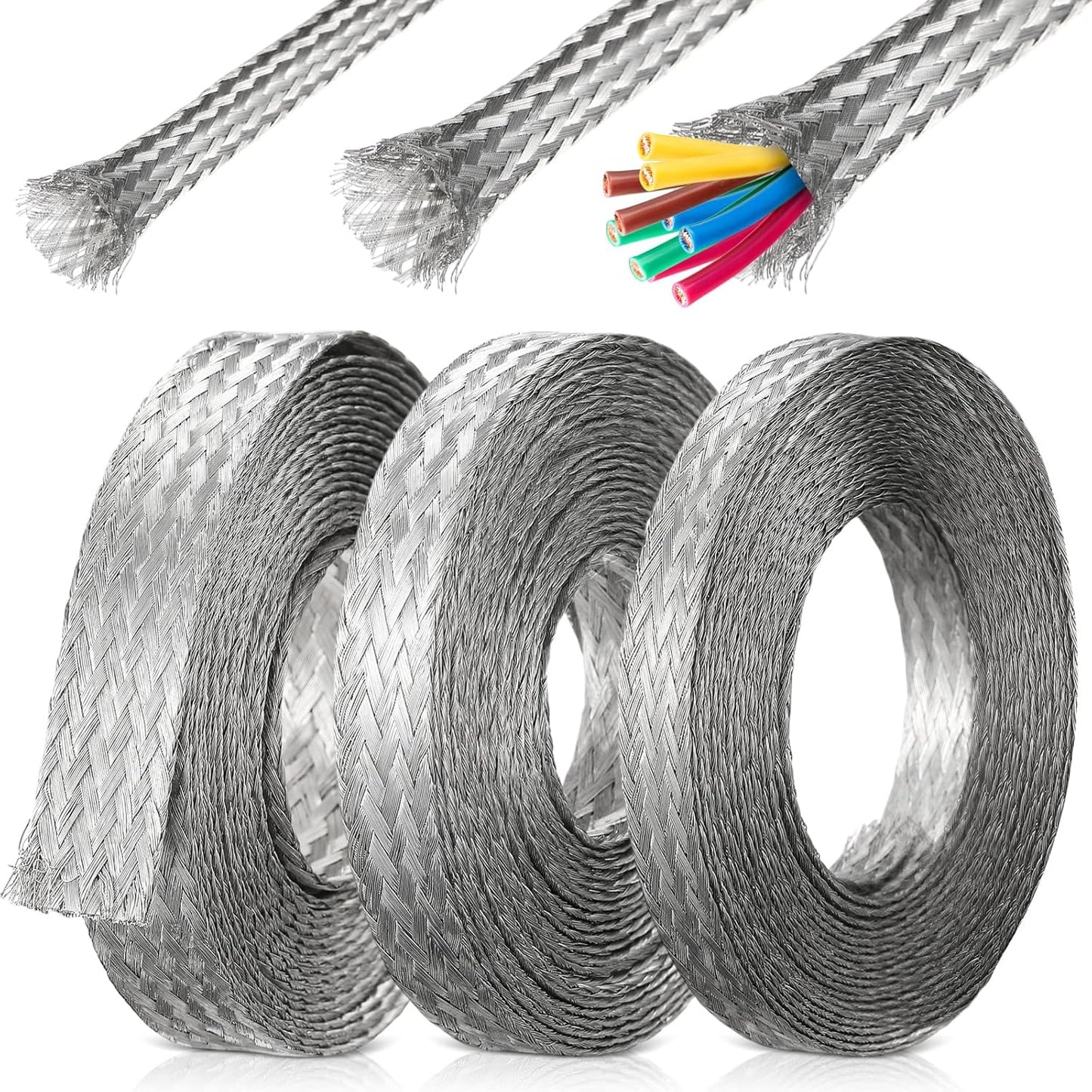 3 Rollos Manguito Blindaje Cable Trenzado Estañado 1/4-1/2pulg