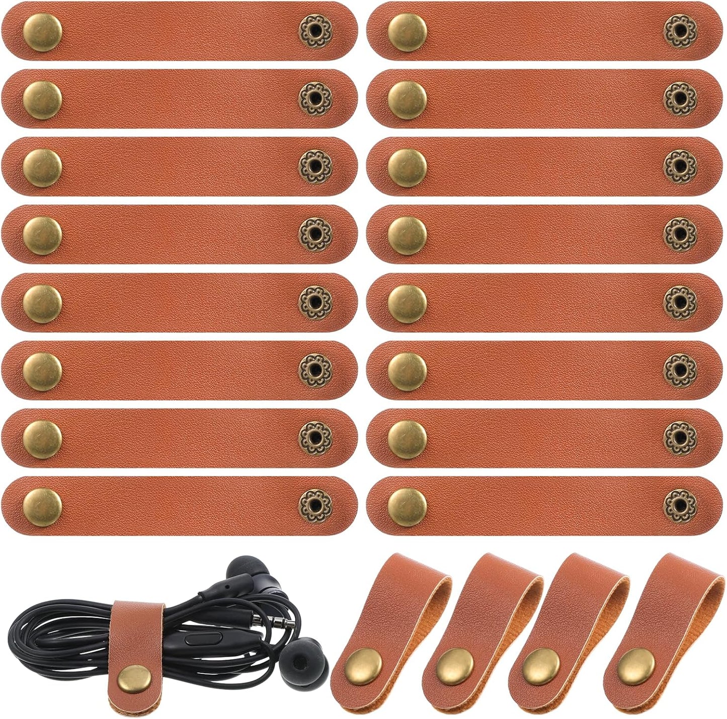 20 Organizadores Cables Cuero Marrón Portátiles USB