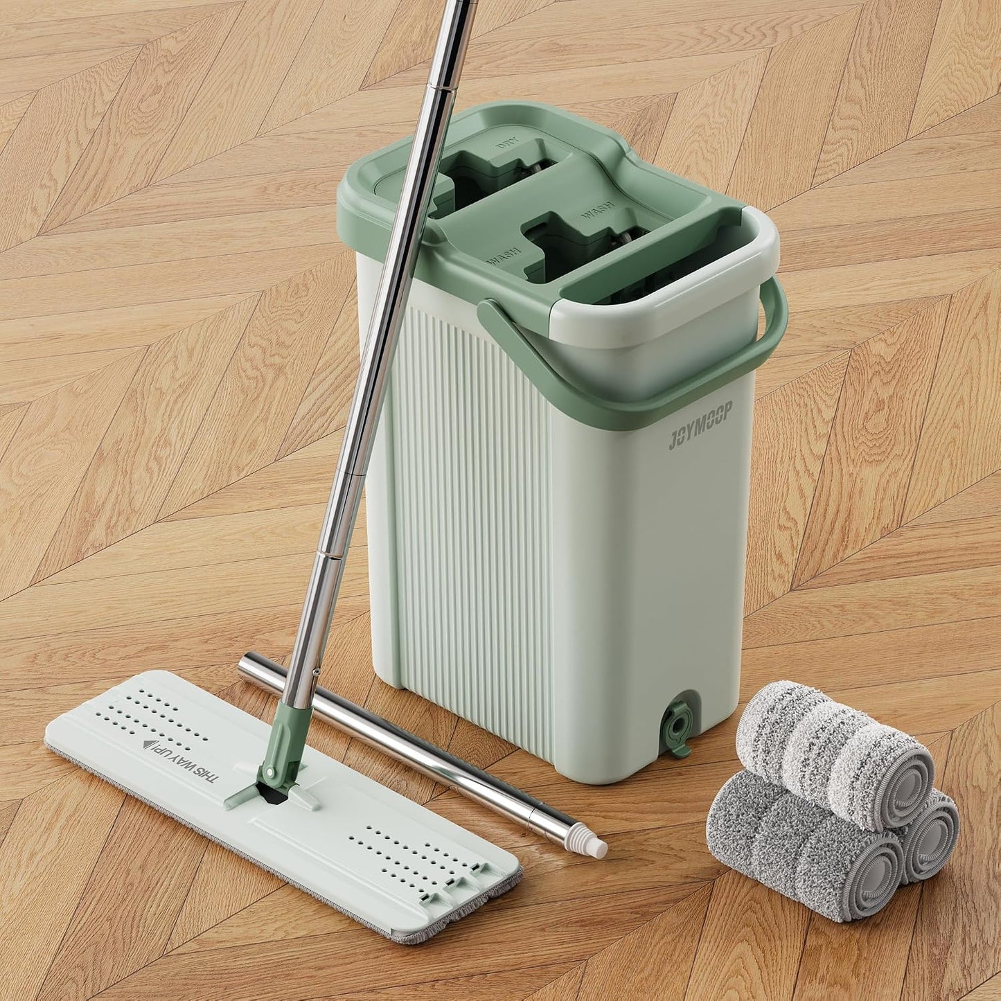 Trapeador plano 8L verde claro con mango extensible