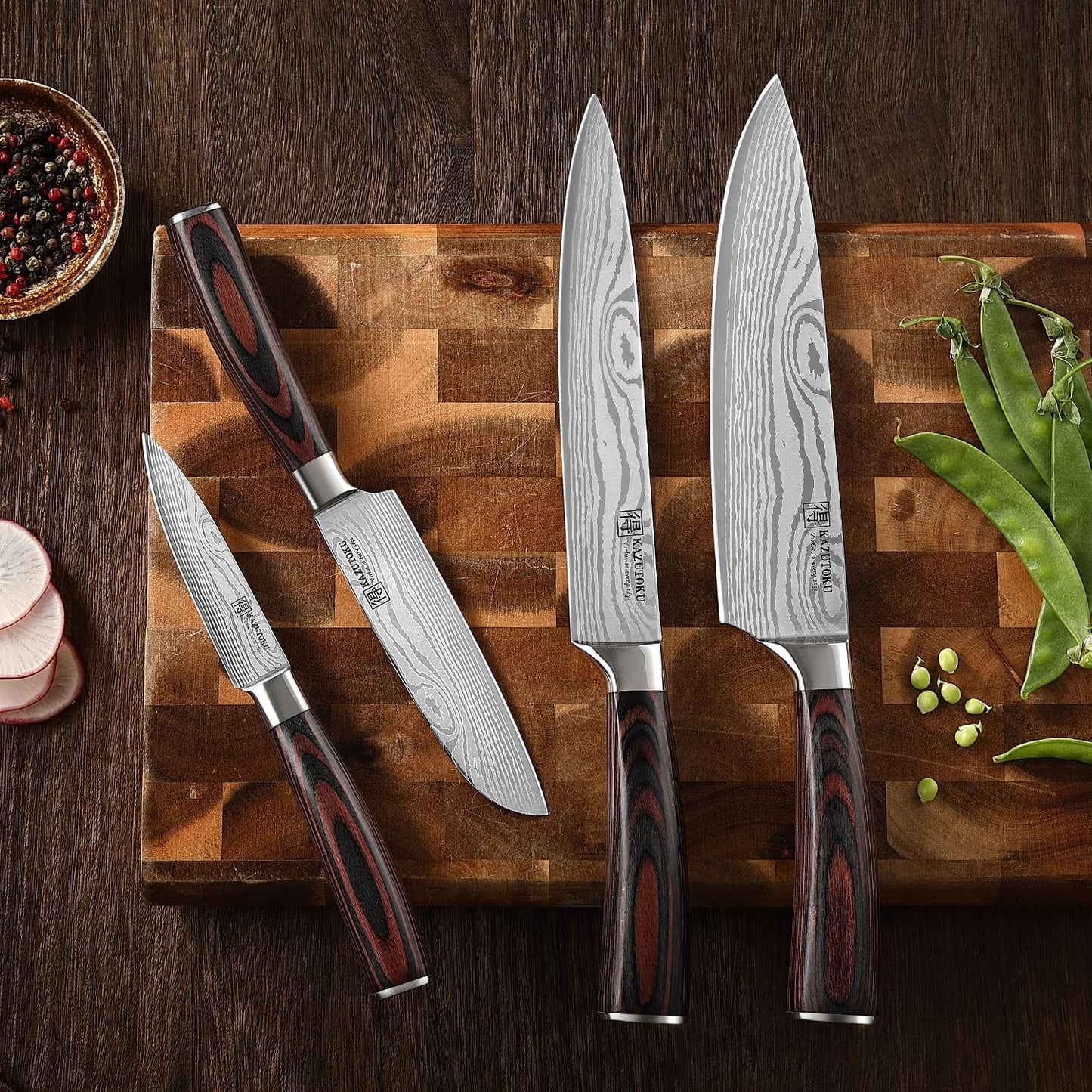 Set 4 Cuchillos Chef Acero Inox Pakkawood Ergonómico