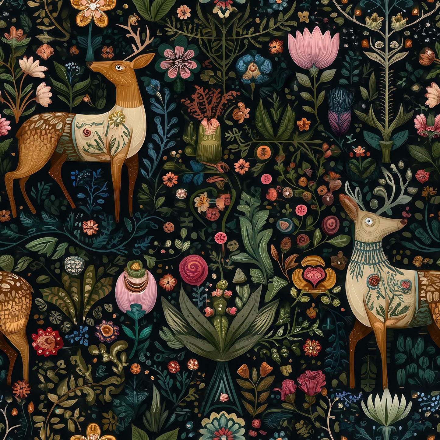 Papel tapiz ciervo florales mural autoadhesivo dormitorio