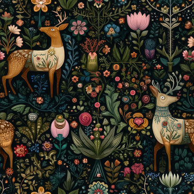 Papel tapiz ciervo florales mural autoadhesivo dormitorio