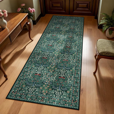 Alfombra pasillo 2x6ft diseño floral antideslizante verde