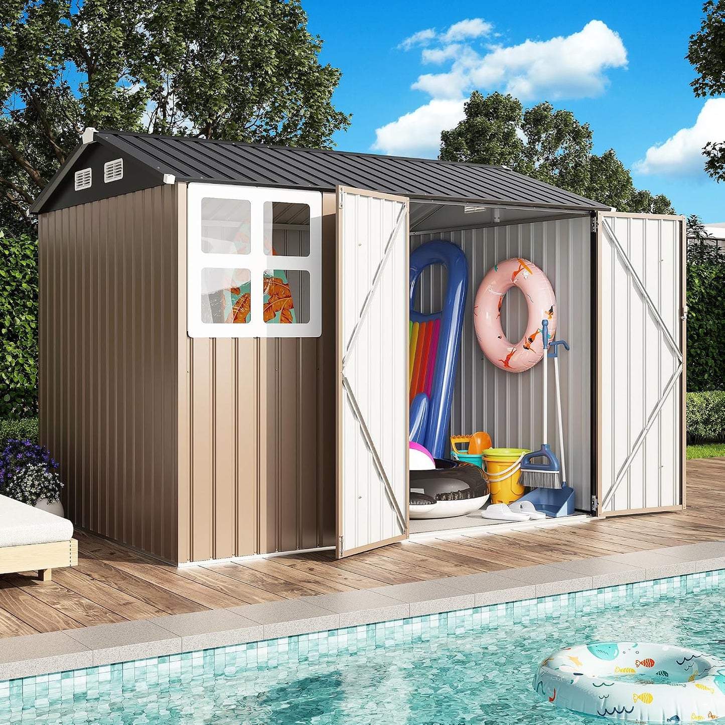 Cobertizo herramientas 8x6ft con ventana y puerta cerradura