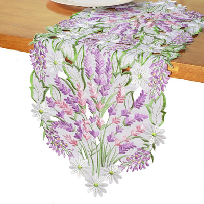 Caminos mesa lavanda primavera bordados margaritas 13x34pulg