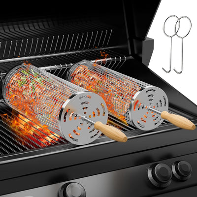 Cesta parrilla acero inox 304 mango madera 2 pzas