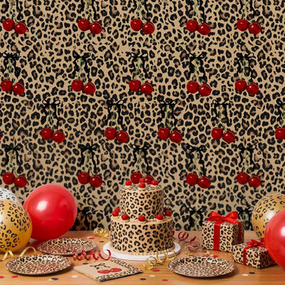 Papel tapiz autoadhesivo estampado cerezo leopardo 120x17.3pulg