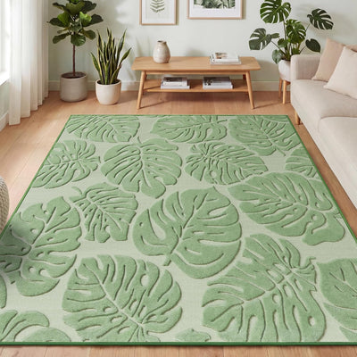 Alfombra salvia Monstera 5x7ft pelo alto lavable sala