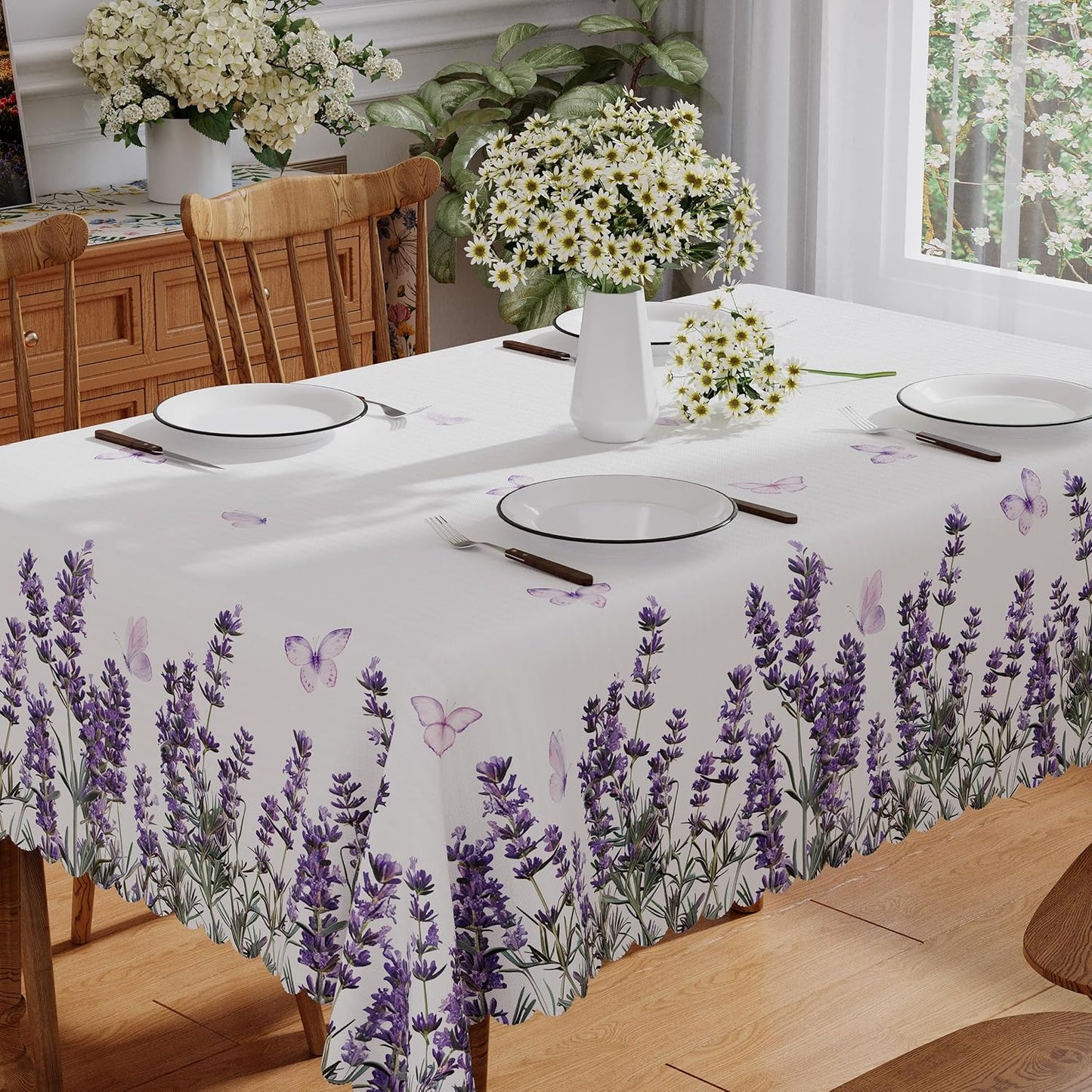 Mantel rectangular primavera 52x70 pulgadas con mariposas lavanda acuarela