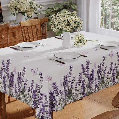 Mantel rectangular primavera 52x70 pulgadas con mariposas lavanda acuarela