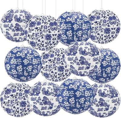 12 Faroles Chinoiserie Porcelana Azul 8pulg Decoración Vintage