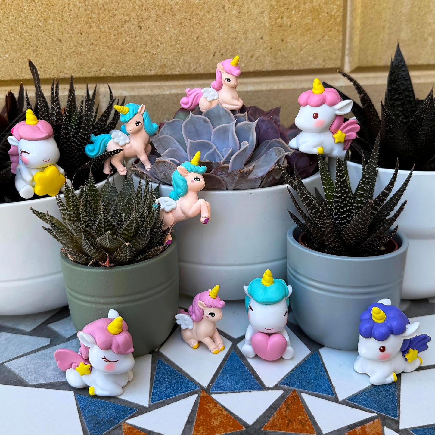 Figuras hadas unicornio decoración jardín 9 pzas