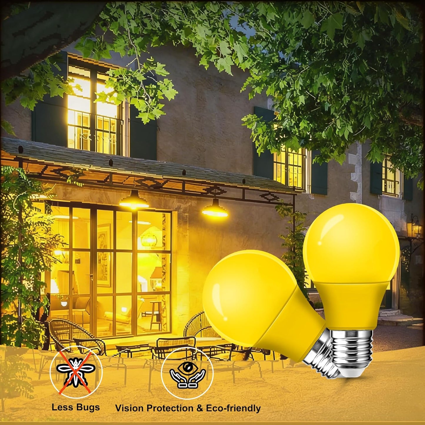 Bombilla LED amarilla A15 5W base E26 para interior y exterior