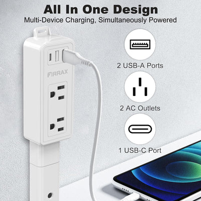 Extensor toma corriente 2 USB-A USB-C 2 salidas CA 2 pzas Blanco
