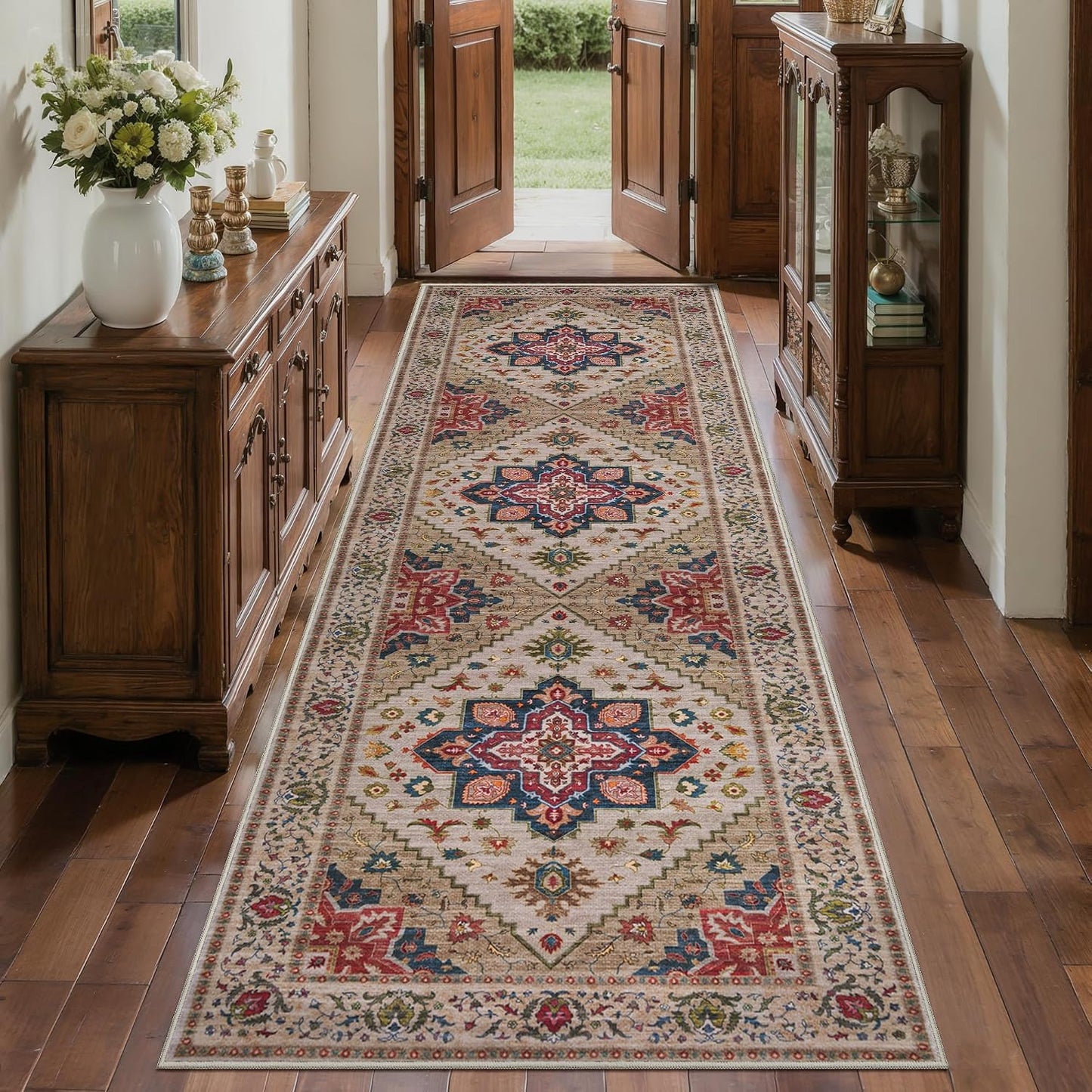 Alfombra pasillo 2.6x8ft antideslizante suave vintage