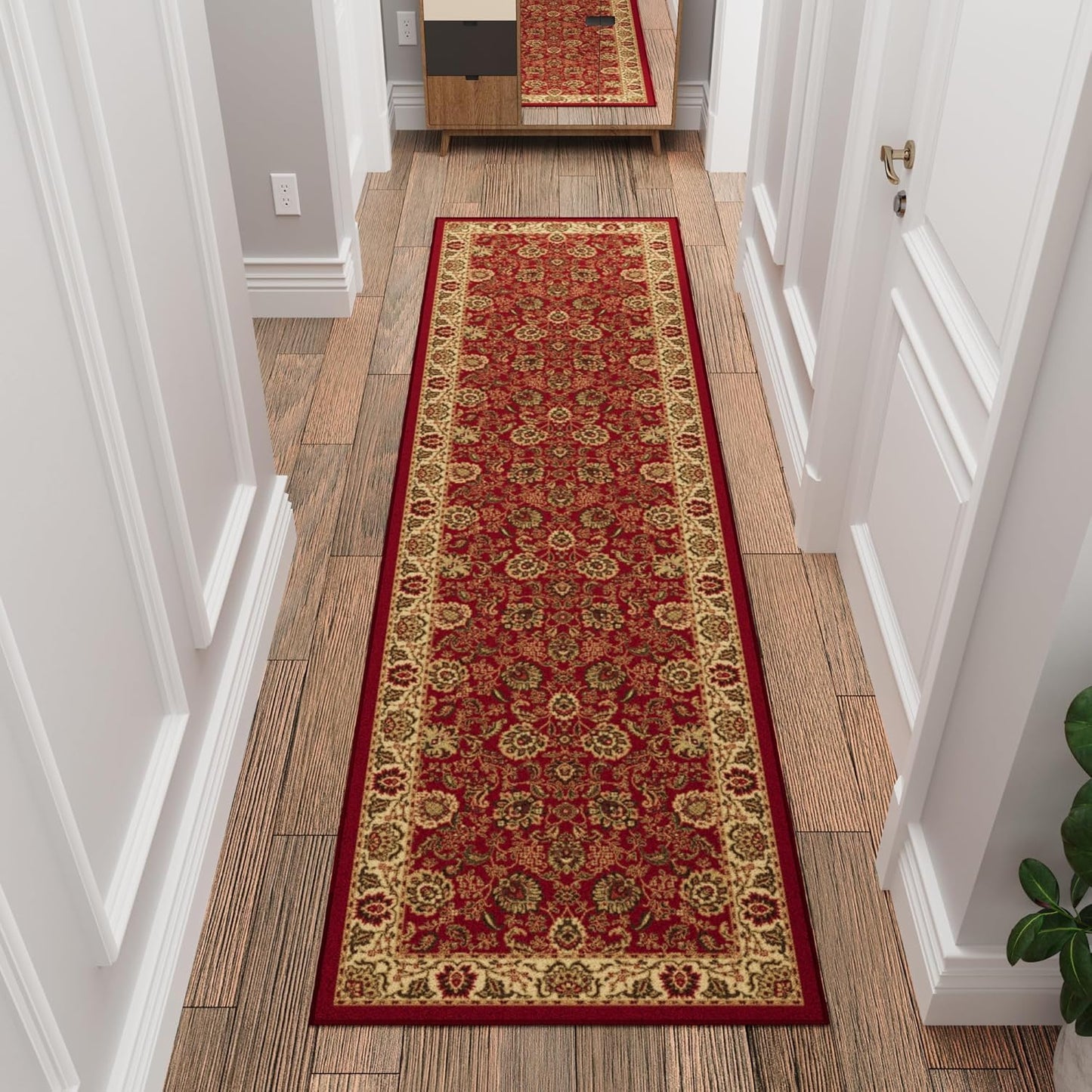 Tapete pasillo 2'7x48' antideslizante bajo piso rojo oriental