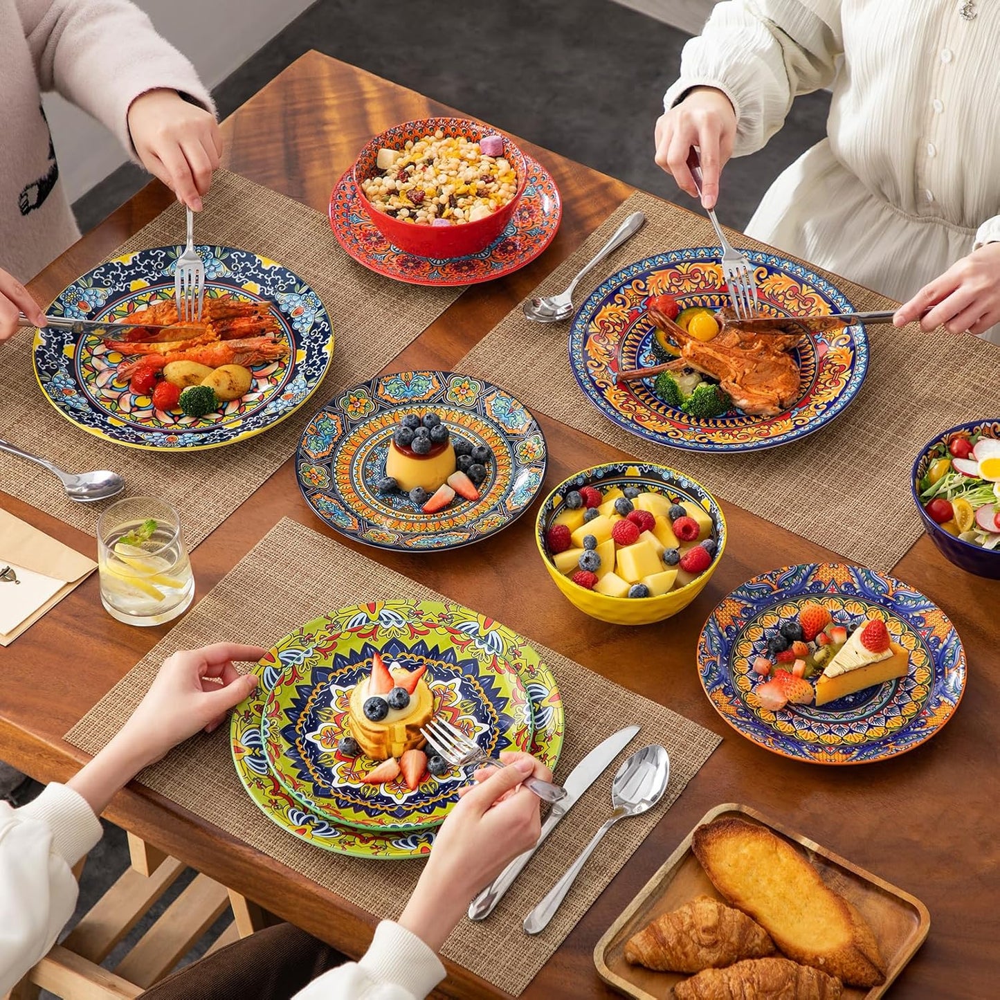 Set 18 Pzas Platos y Tazones Porcelana 32oz