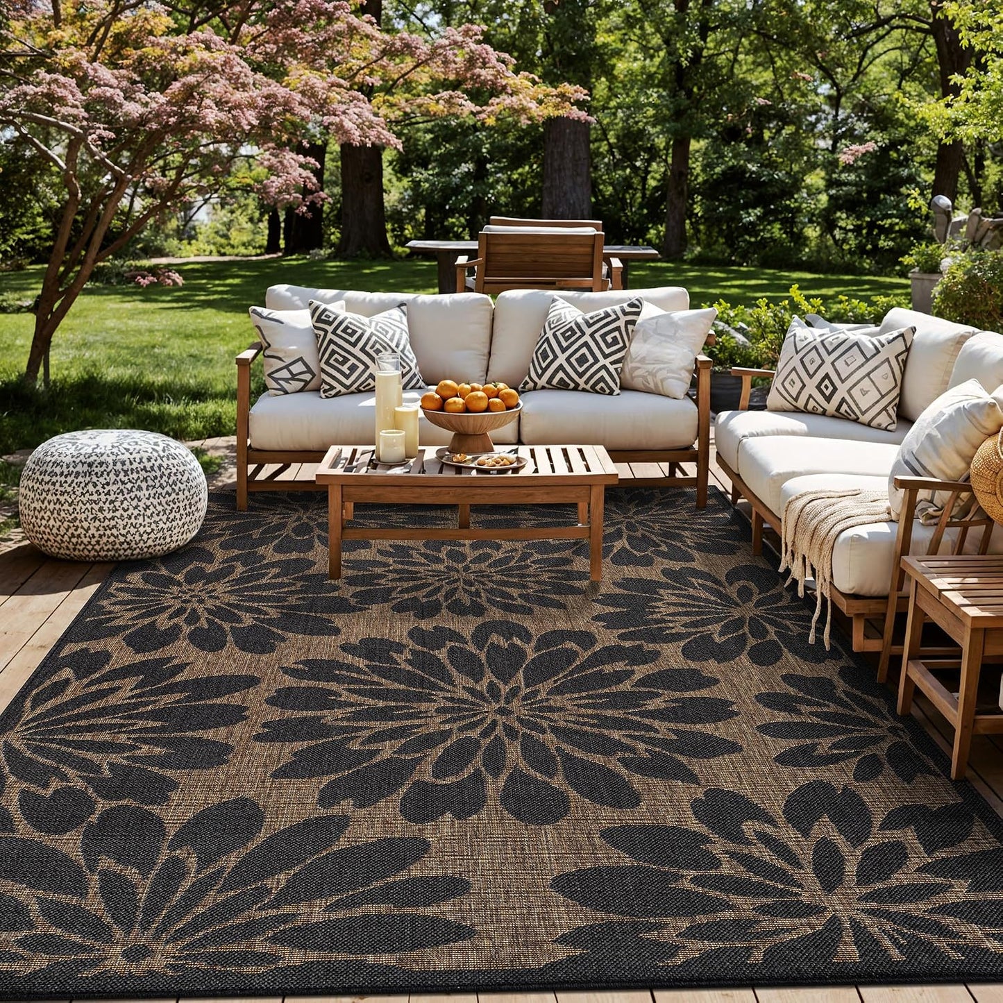 Alfombra tejida plana yute 9x12ft gris oscuro/natural