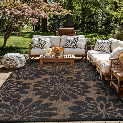 Alfombra tejida plana yute 9x12ft gris oscuro/natural