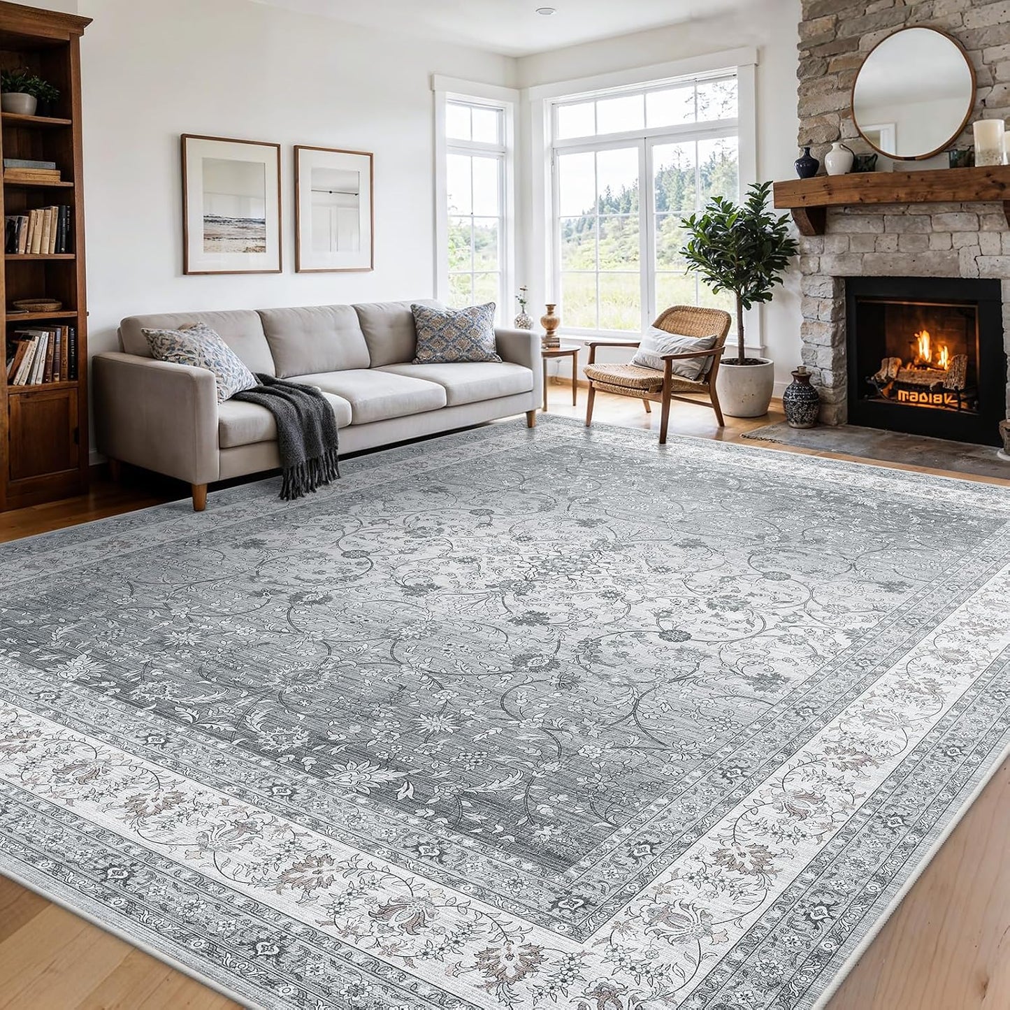 Alfombra 8x10 lavable sala antideslizante pelo bajo flor vintage