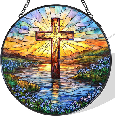 Atrapasoles colgante vitral flor cristiana decoración religiosa