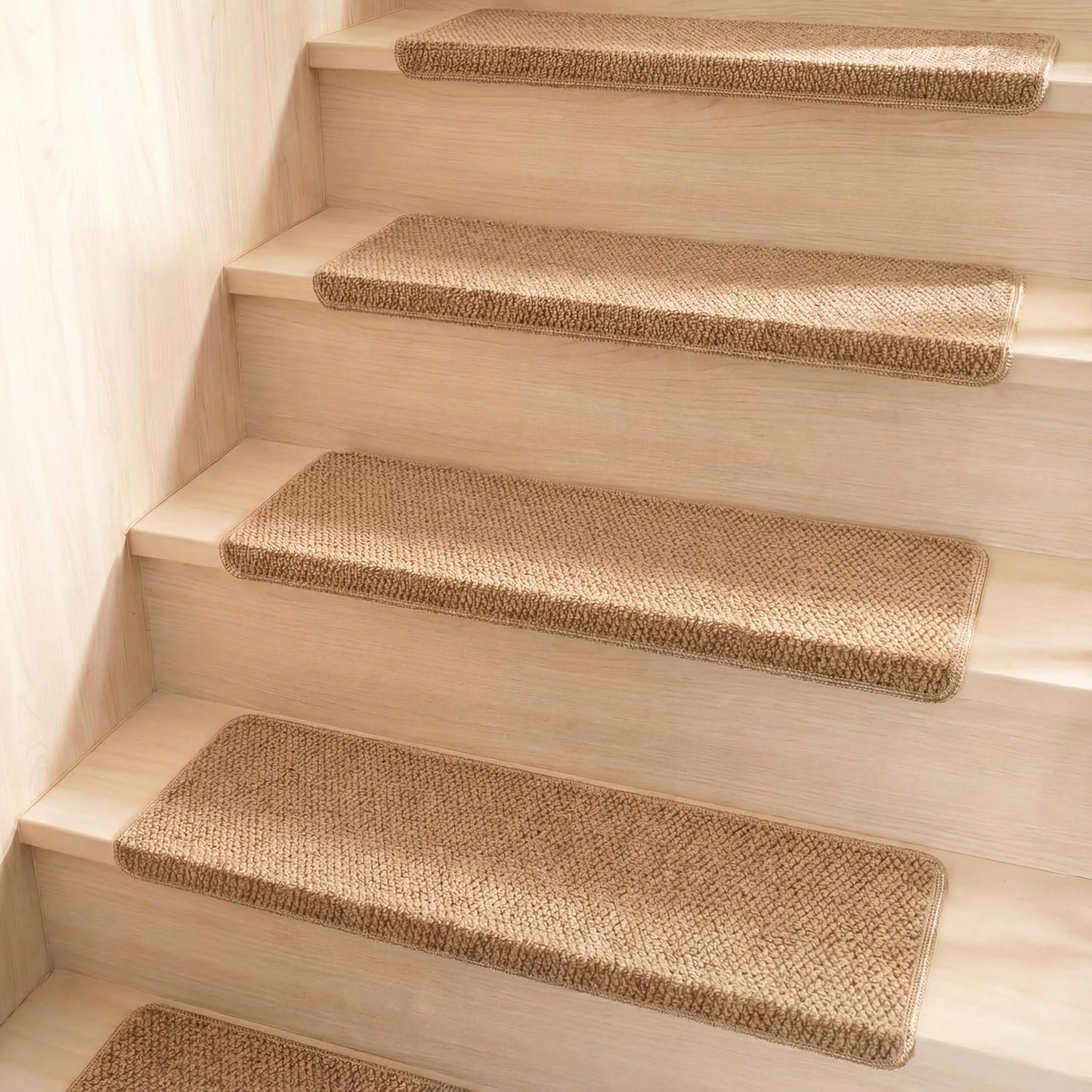 4 Alfombras Antiderrap para Escalones Madera 29.5x9.4pulg Yute