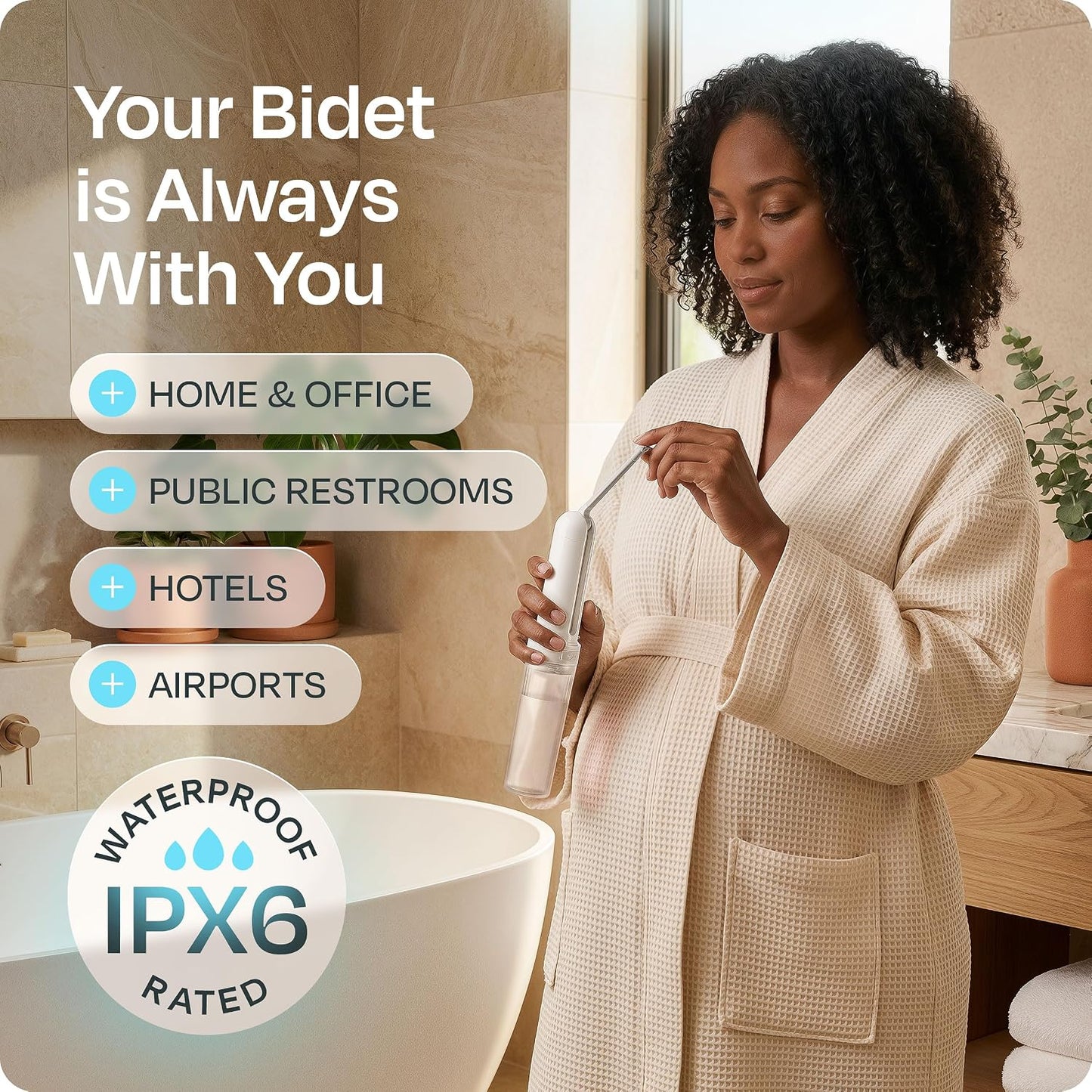 Bidé viaje eléctrico recargable 3 modos IPX6 blanco