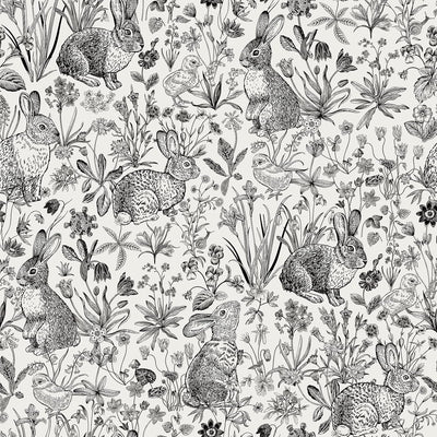 Papel tapiz conejito negro removible diseño floral vintage
