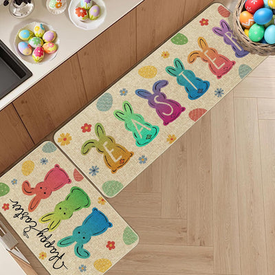 Juego de 2 tapetes de cocina con diseño de conejos de Pascua antideslizantes